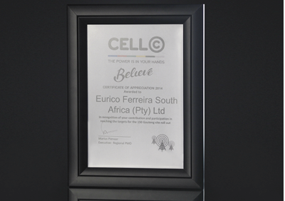 Certificate of Appreciation 2014 | CELL C